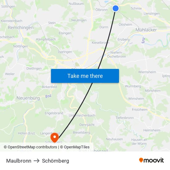 Maulbronn to Schömberg map