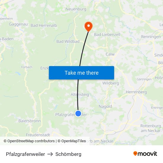 Pfalzgrafenweiler to Schömberg map