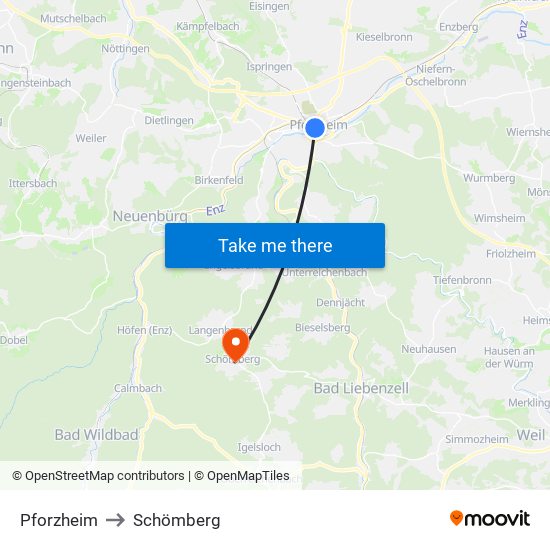 Pforzheim to Schömberg map