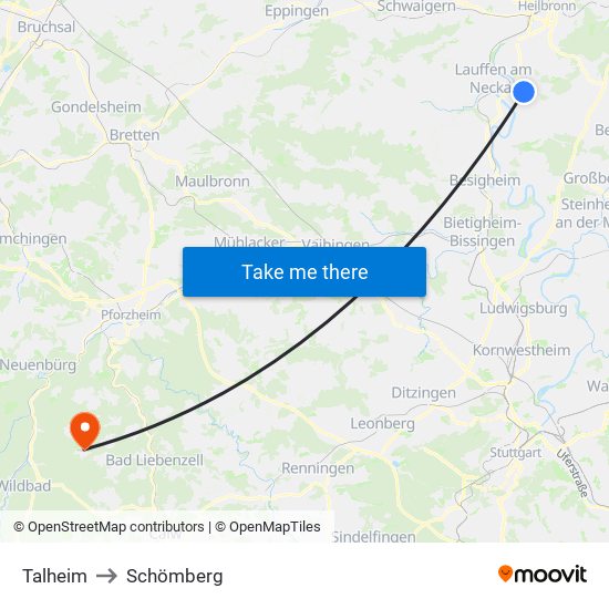 Talheim to Schömberg map