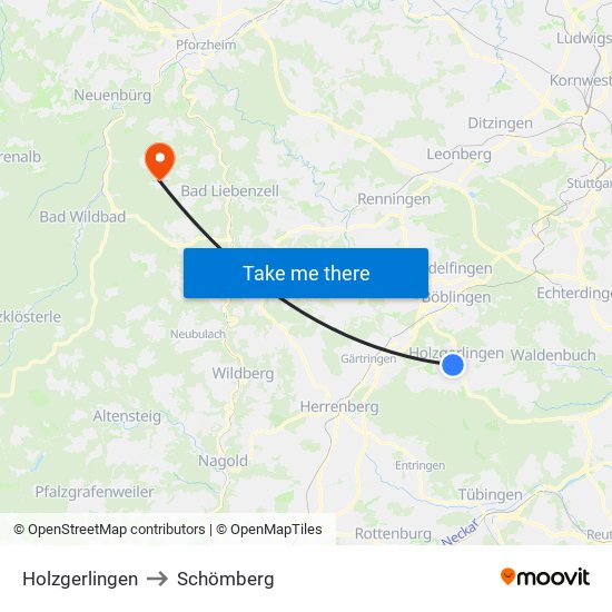 Holzgerlingen to Schömberg map