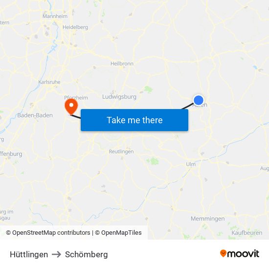 Hüttlingen to Schömberg map