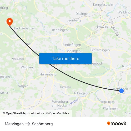 Metzingen to Schömberg map