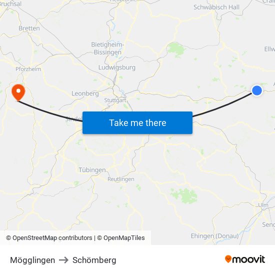 Mögglingen to Schömberg map