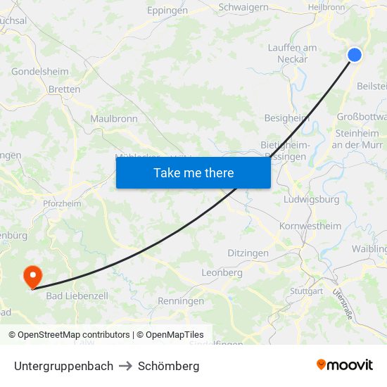 Untergruppenbach to Schömberg map