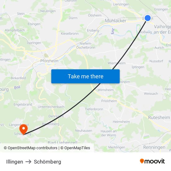 Illingen to Schömberg map