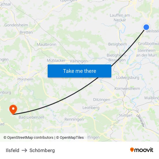 Ilsfeld to Schömberg map