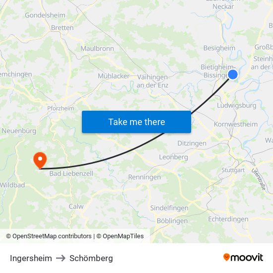 Ingersheim to Schömberg map