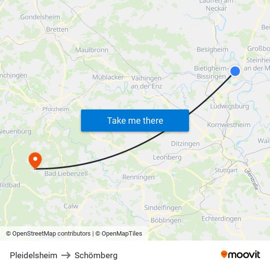 Pleidelsheim to Schömberg map