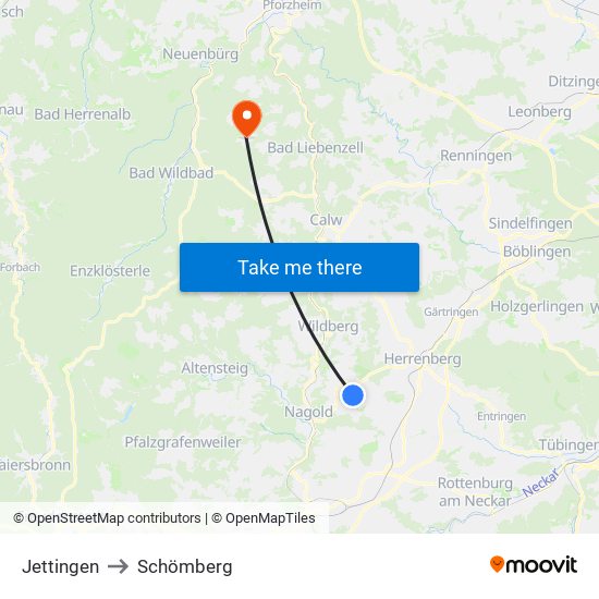 Jettingen to Schömberg map