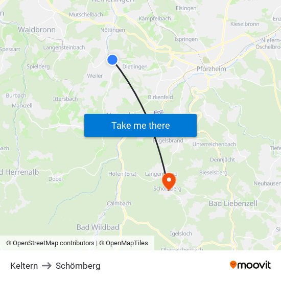 Keltern to Schömberg map