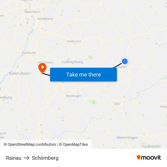 Rainau to Schömberg map