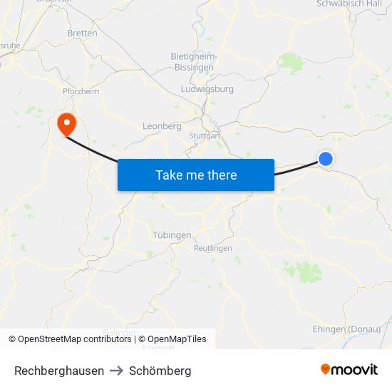 Rechberghausen to Schömberg map