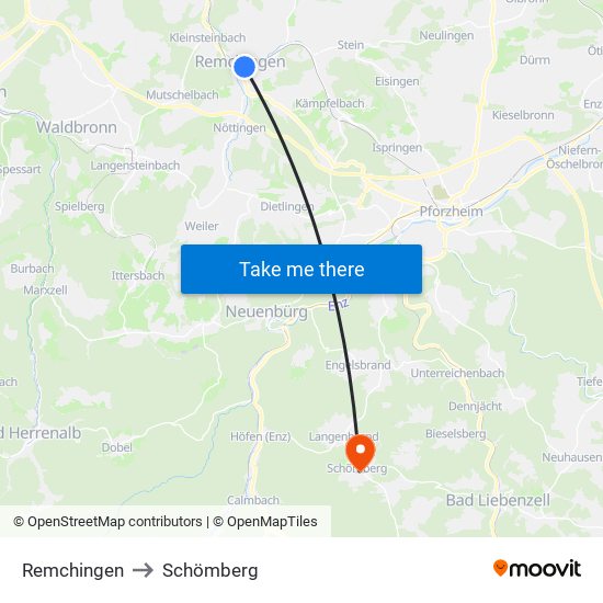 Remchingen to Schömberg map