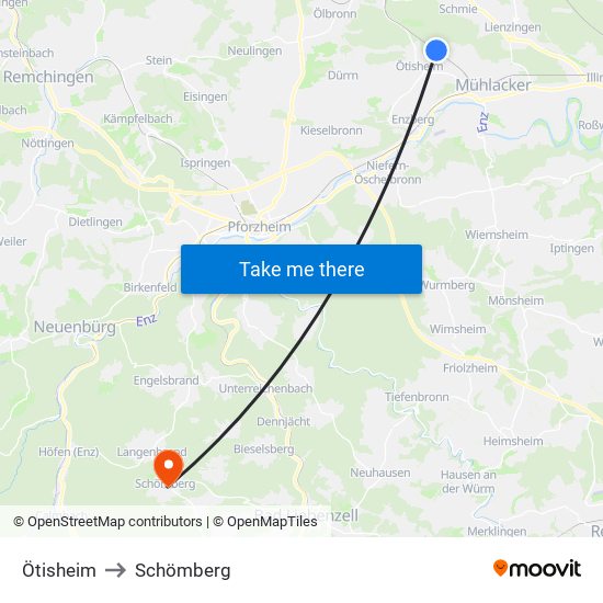 Ötisheim to Schömberg map