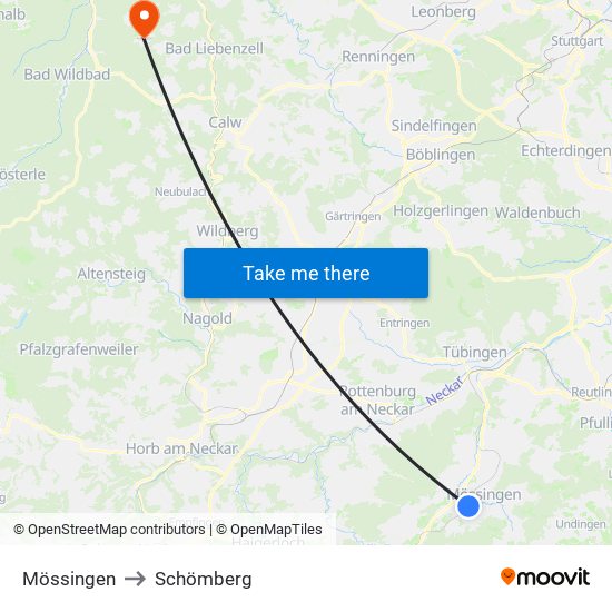 Mössingen to Schömberg map