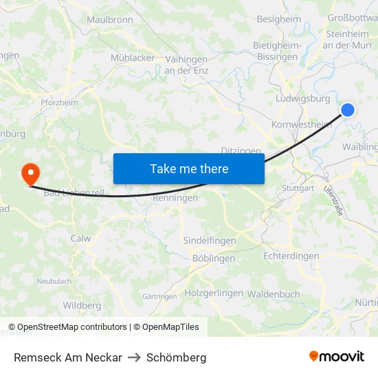 Remseck Am Neckar to Schömberg map