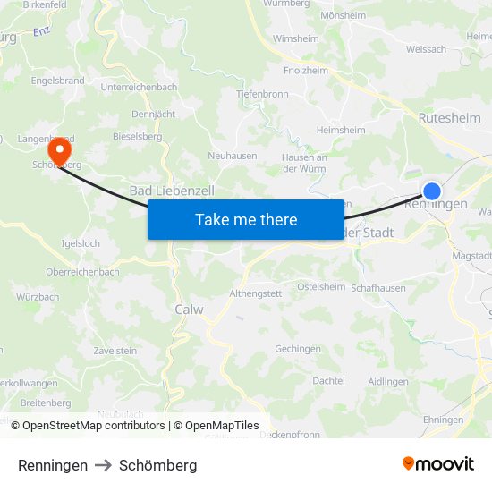 Renningen to Schömberg map