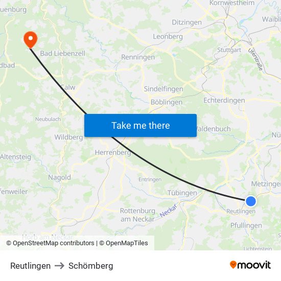 Reutlingen to Schömberg map