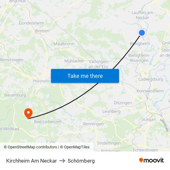 Kirchheim Am Neckar to Schömberg map