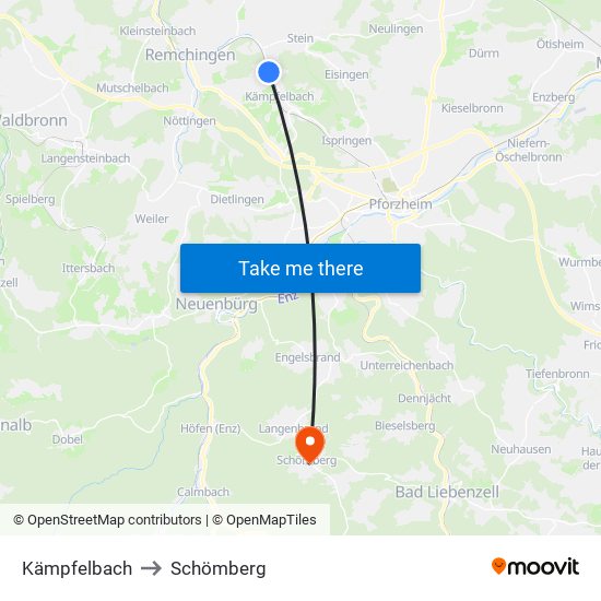 Kämpfelbach to Schömberg map