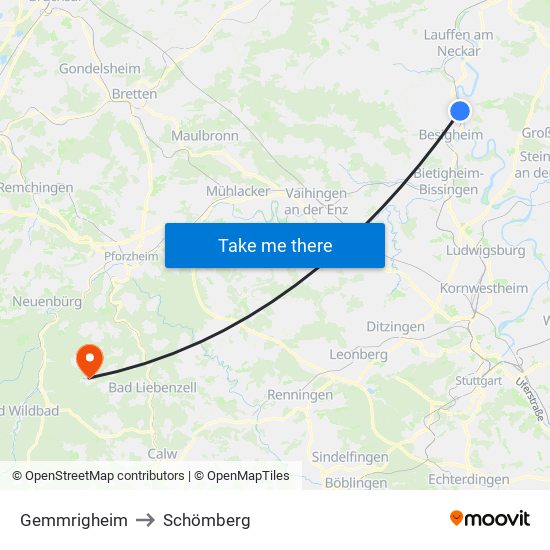 Gemmrigheim to Schömberg map