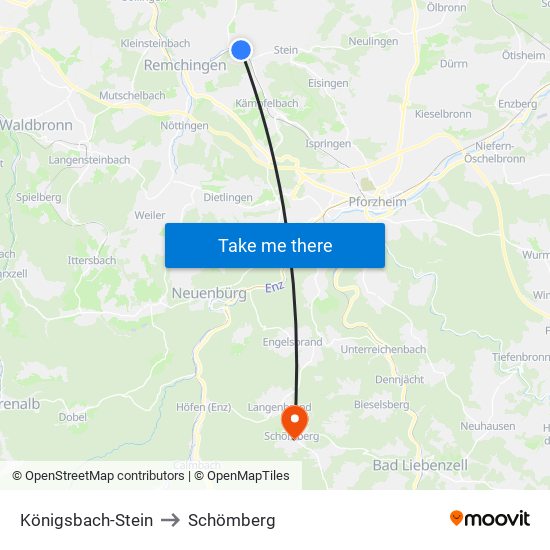 Königsbach-Stein to Schömberg map