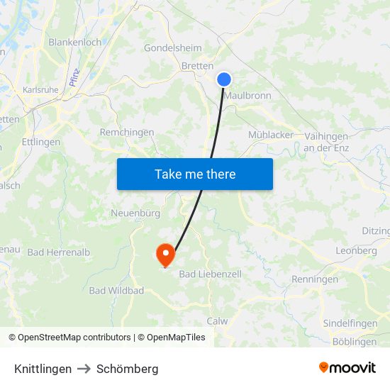 Knittlingen to Schömberg map