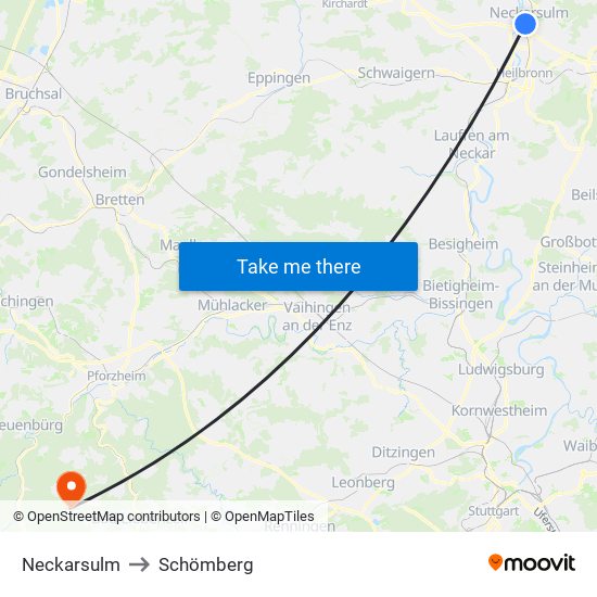 Neckarsulm to Schömberg map