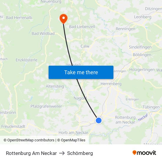 Rottenburg Am Neckar to Schömberg map