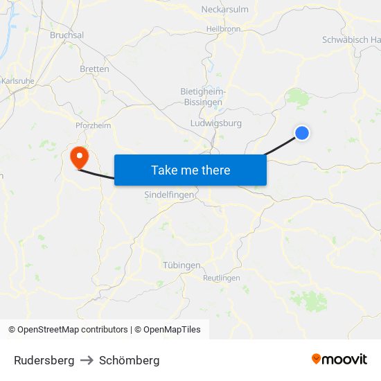 Rudersberg to Schömberg map