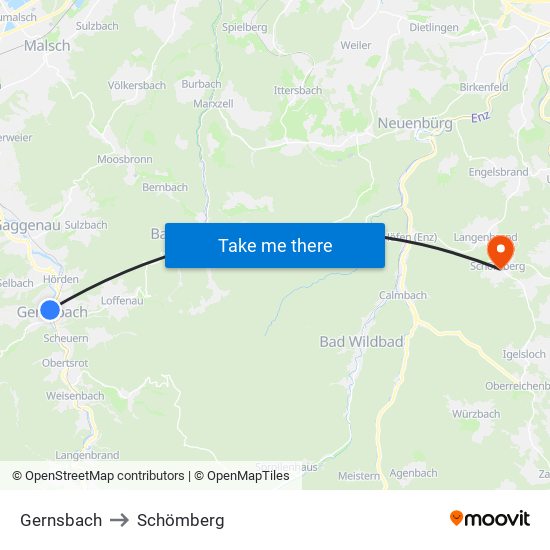 Gernsbach to Schömberg map