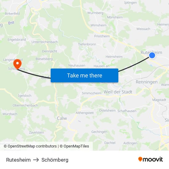 Rutesheim to Schömberg map