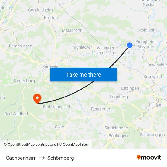 Sachsenheim to Schömberg map