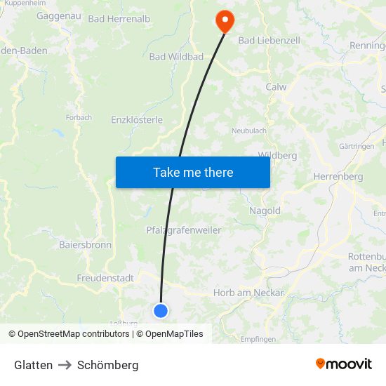 Glatten to Schömberg map
