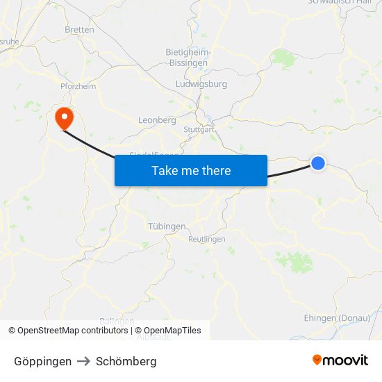 Göppingen to Schömberg map