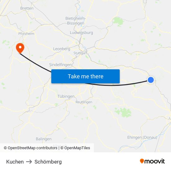 Kuchen to Schömberg map