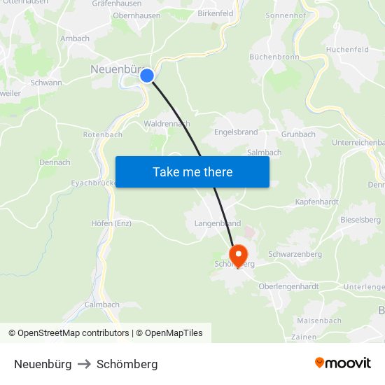 Neuenbürg to Schömberg map