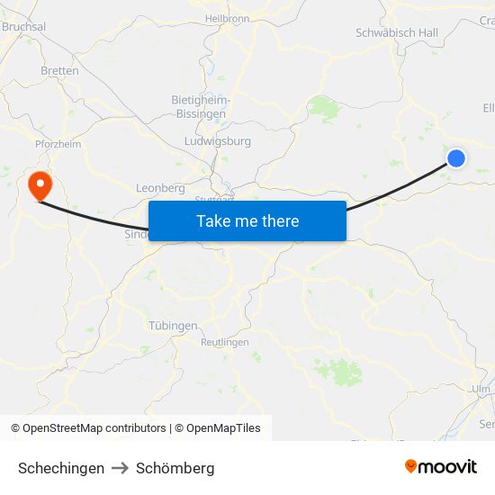 Schechingen to Schömberg map