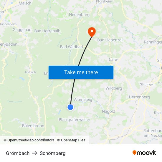 Grömbach to Schömberg map