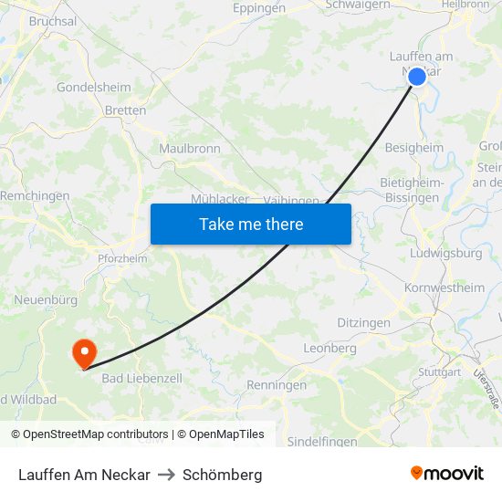 Lauffen Am Neckar to Schömberg map