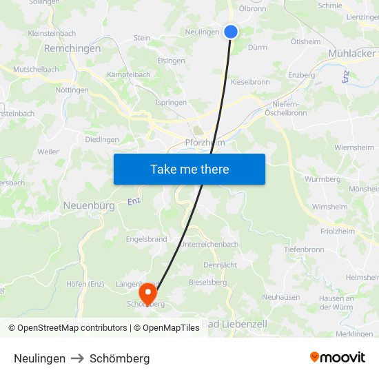 Neulingen to Schömberg map