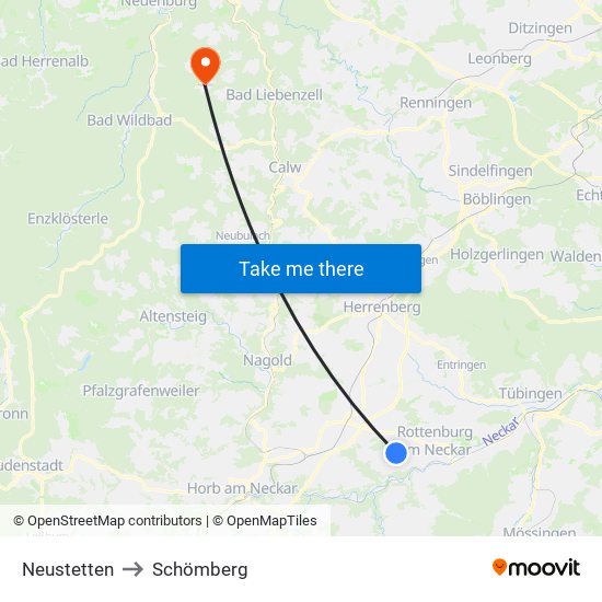 Neustetten to Schömberg map