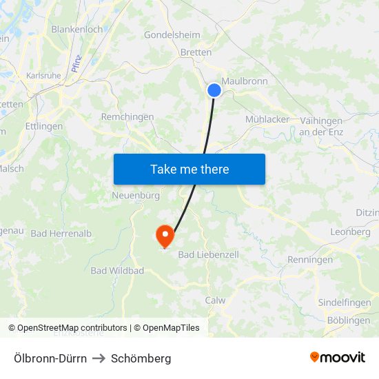 Ölbronn-Dürrn to Schömberg map