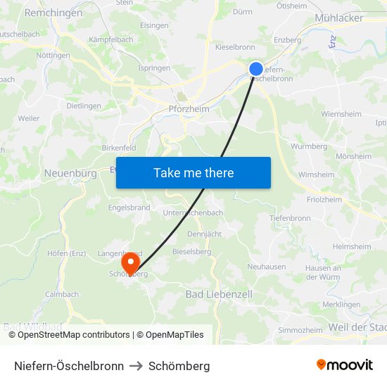 Niefern-Öschelbronn to Schömberg map