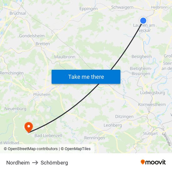 Nordheim to Schömberg map