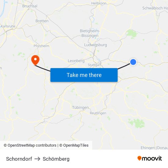 Schorndorf to Schömberg map