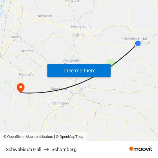 Schwäbisch Hall to Schömberg map