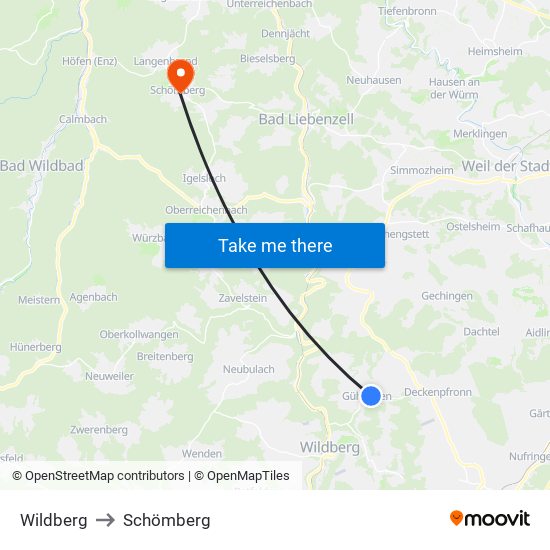 Wildberg to Schömberg map