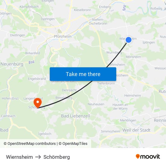 Wiernsheim to Schömberg map